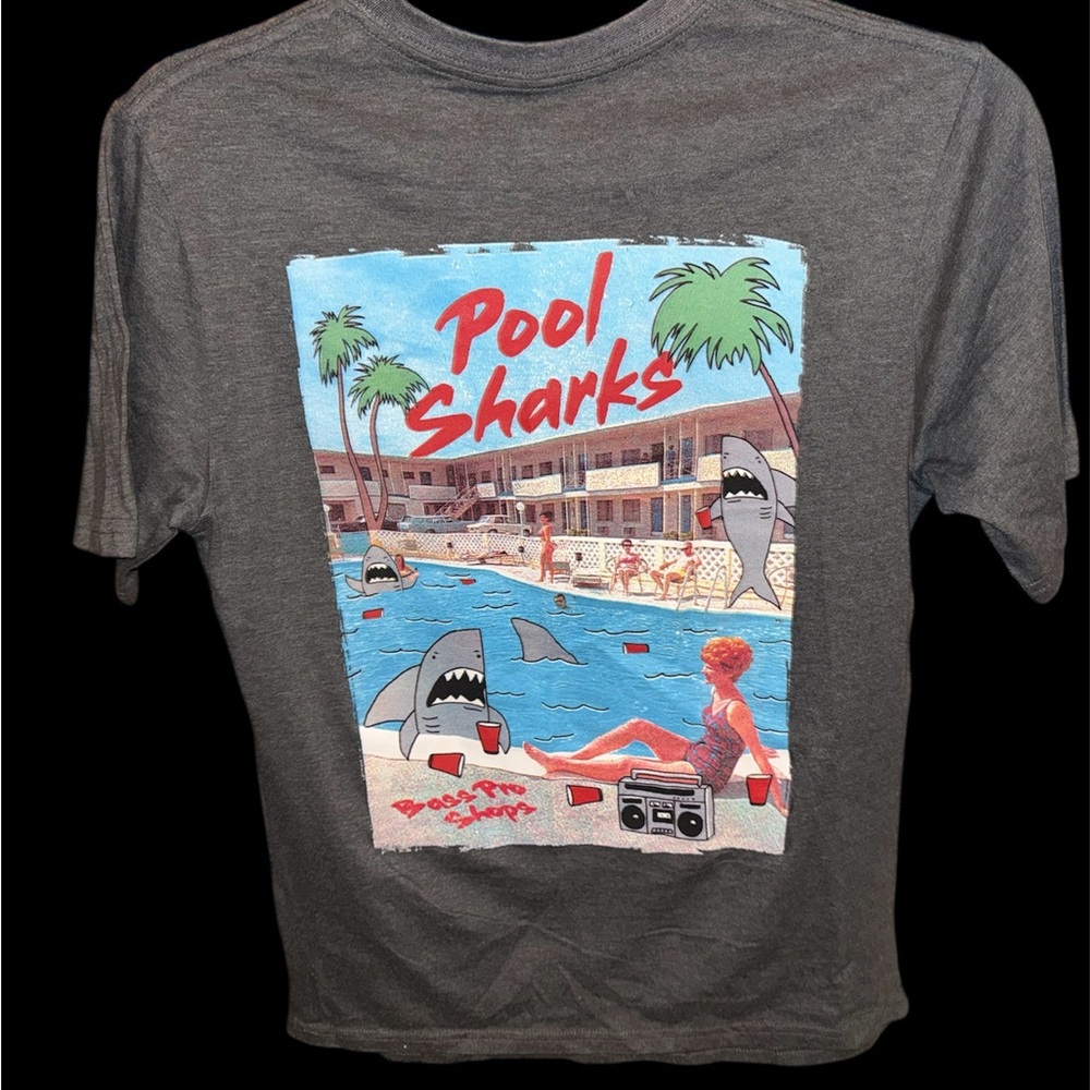 Gray Graphic Tee with Pool Sharks Design